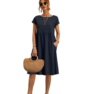 Women’s Casual Midi Dress with Side Pockets