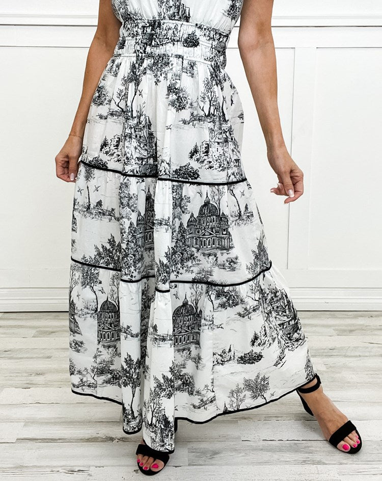 Women's Classic Printed Smocked Waist Maxi Dress