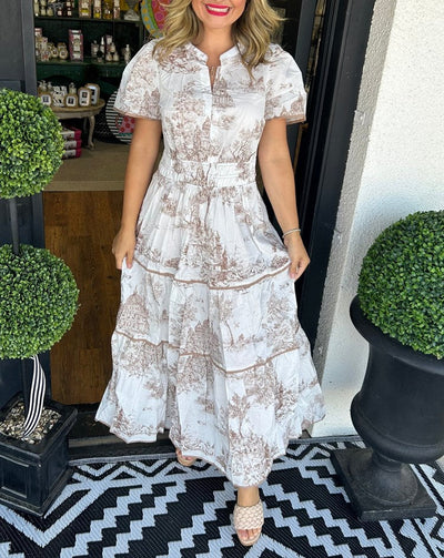 Women's Classic Printed Smocked Waist Maxi Dress