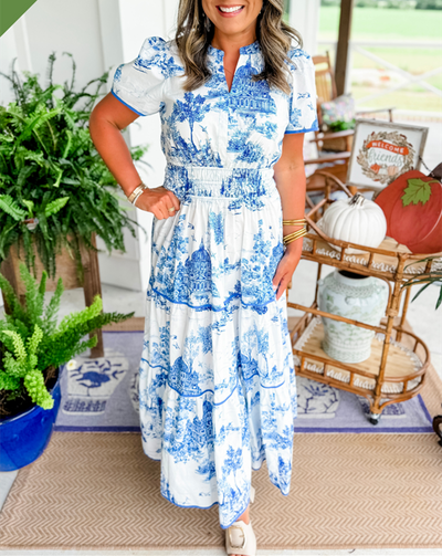 Women's Classic Printed Smocked Waist Maxi Dress