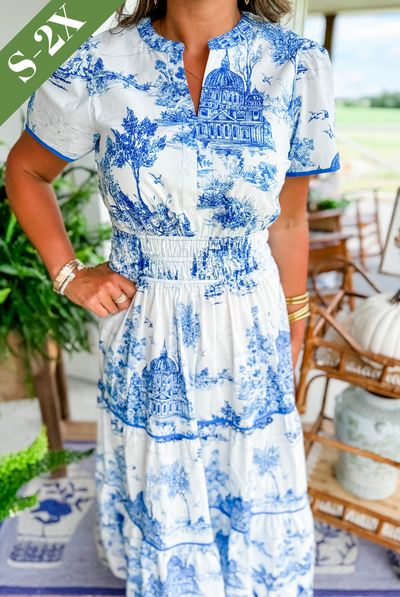 Women's Classic Printed Smocked Waist Maxi Dress