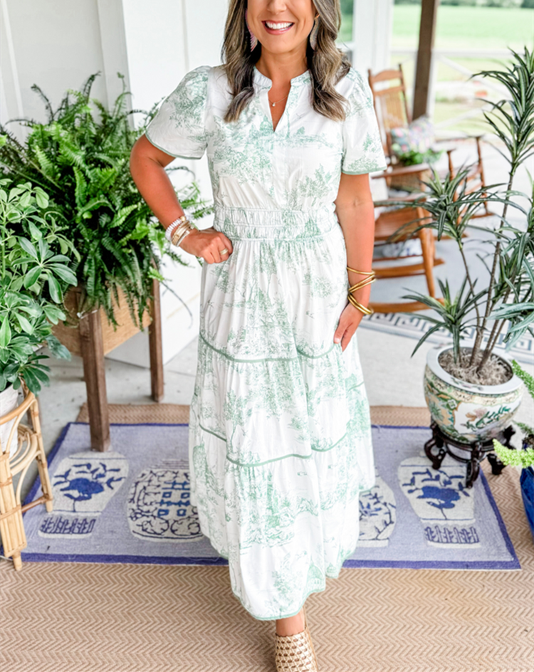 Women's Classic Printed Smocked Waist Maxi Dress