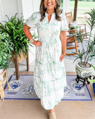Women's Classic Printed Smocked Waist Maxi Dress