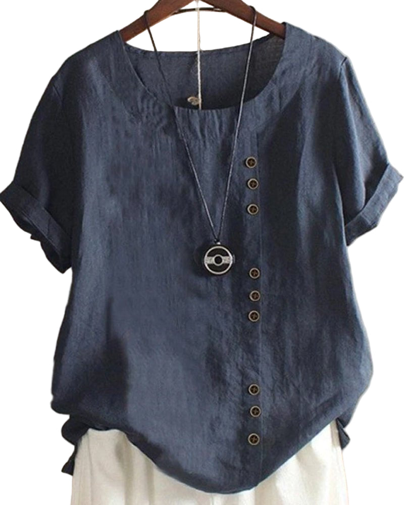 Women's Cotton Linen Button Short Sleeves