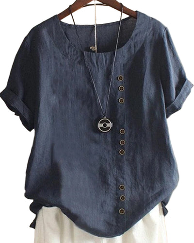 Women's Cotton Linen Button Short Sleeves
