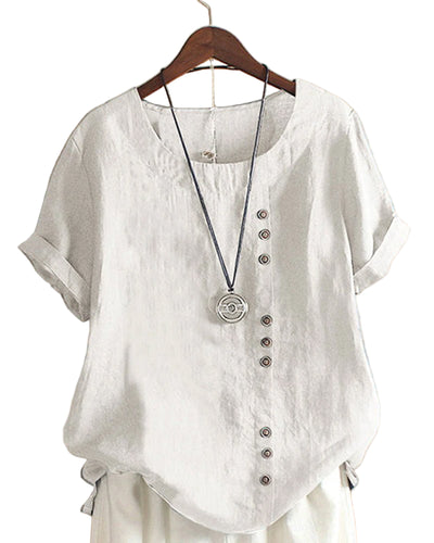 Women's Cotton Linen Button Short Sleeves