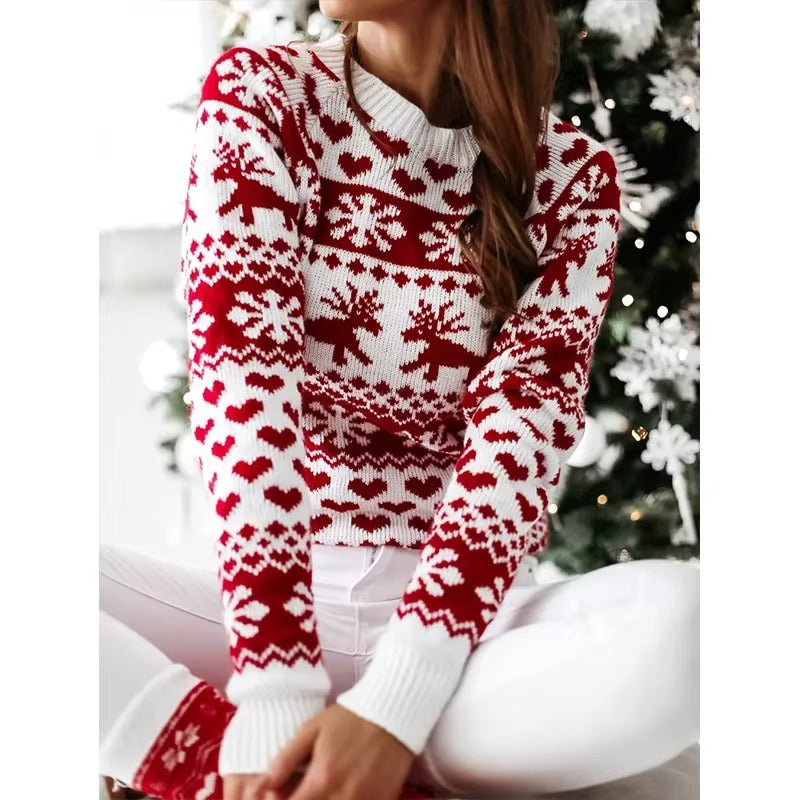 Women's Crew Neck Christmas Festive Knit Sweater for Winter