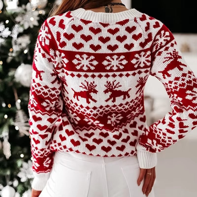 Women's Crew Neck Christmas Festive Knit Sweater for Winter