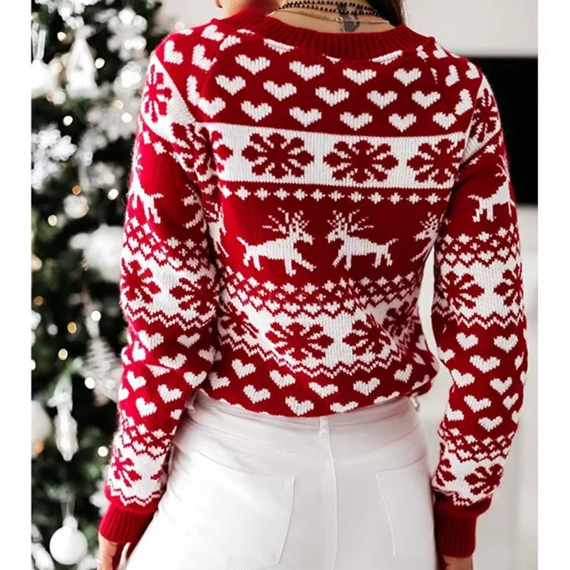Women's Crew Neck Christmas Festive Knit Sweater for Winter