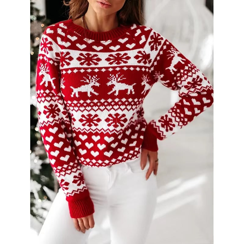 Women's Crew Neck Christmas Festive Knit Sweater for Winter
