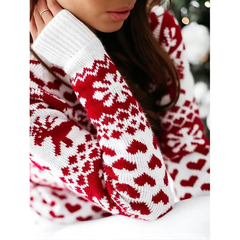 Women's Crew Neck Christmas Festive Knit Sweater for Winter