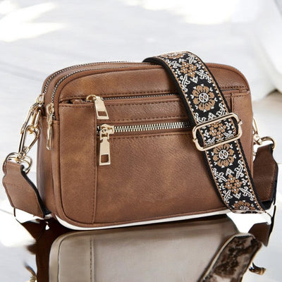 Women's Crossbody Bag with Embroidered Strap