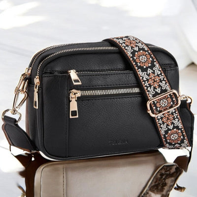 Women's Crossbody Bag with Embroidered Strap