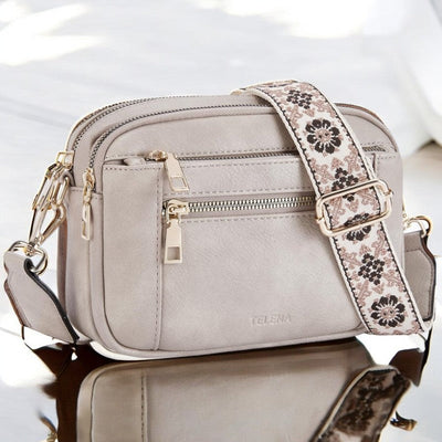 Women's Crossbody Bag with Embroidered Strap