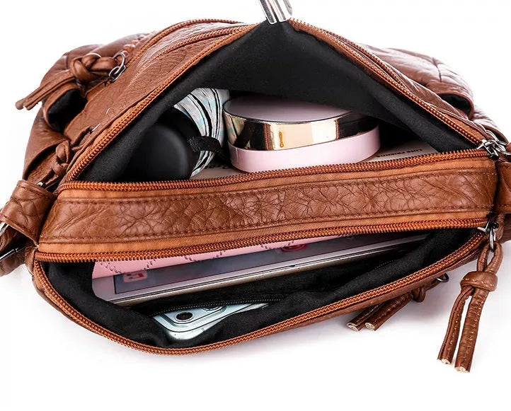 Women’s Crossbody Bag with Multiple Zipper Compartments