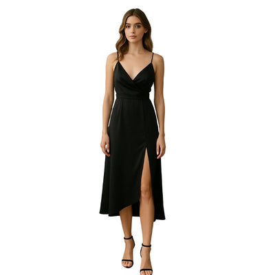 Women’s Deep V-Neck Spaghetti Strap Dress with Side Slit