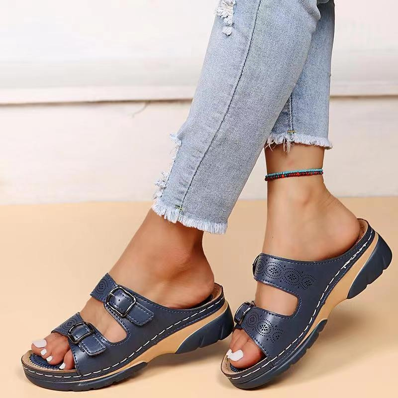 Women's Double Buckle Slip On Walking Sandals