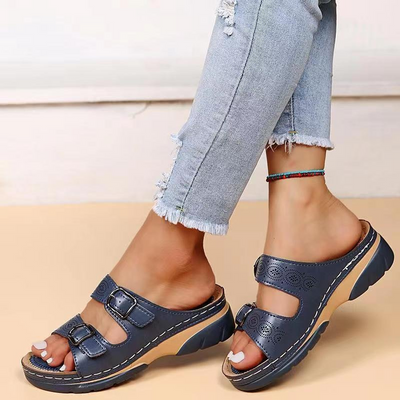 Women's Double Buckle Slip On Walking Sandals