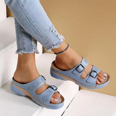 Women's Double Buckle Slip On Walking Sandals