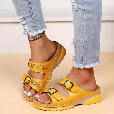 Women's Double Buckle Slip On Walking Sandals