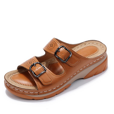 Women's Double Buckle Slip On Walking Sandals