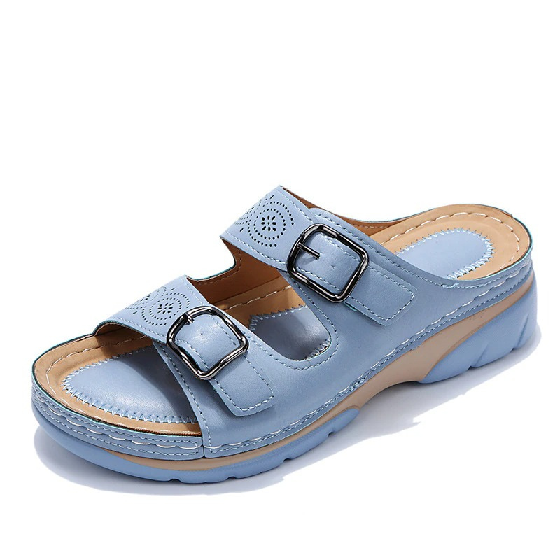 Women's Double Buckle Slip On Walking Sandals