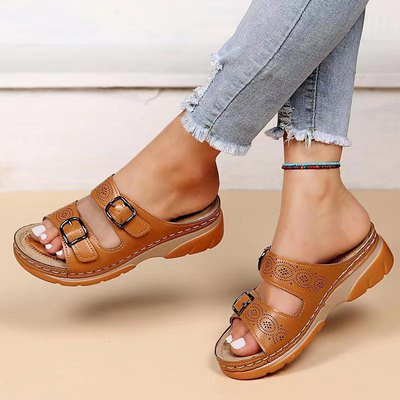 Women's Double Buckle Slip On Walking Sandals