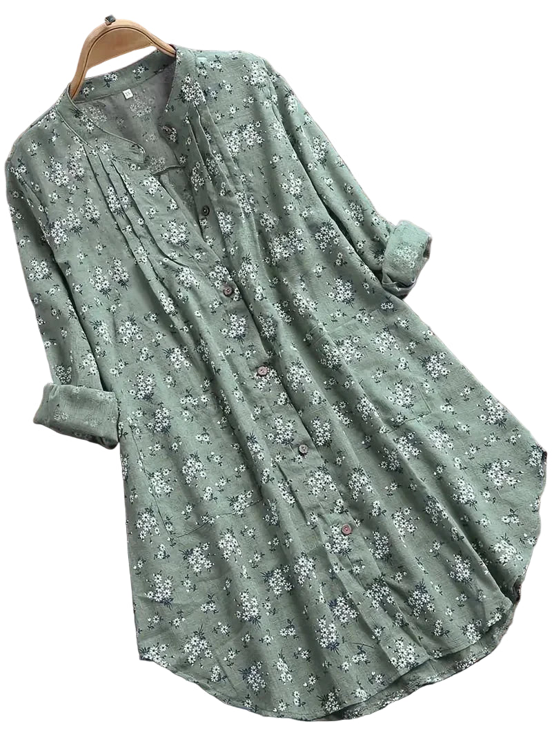 Women's Floral Button-Up Dress for Women – Flowing Green Shirt Dress