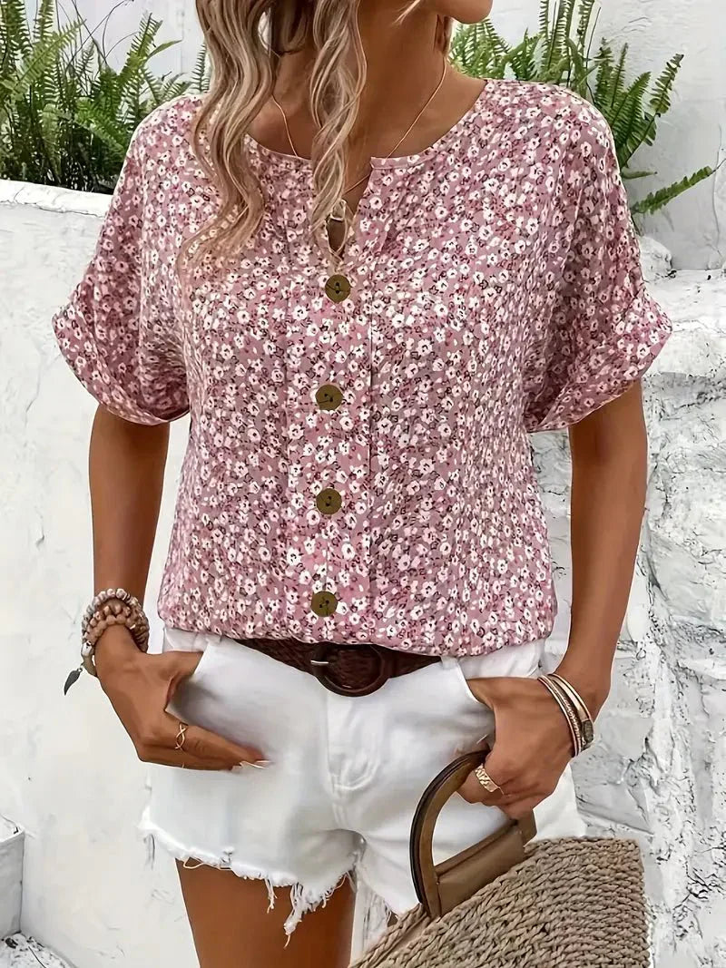 Women's Floral Print Button Front Blouse
