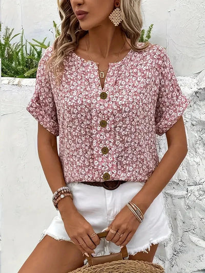 Women's Floral Print Button Front Blouse
