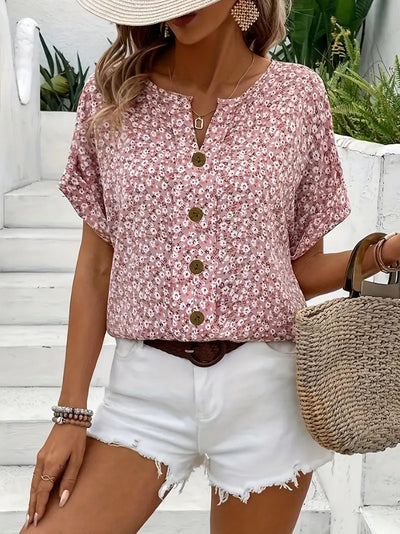 Women's Floral Print Button Front Blouse