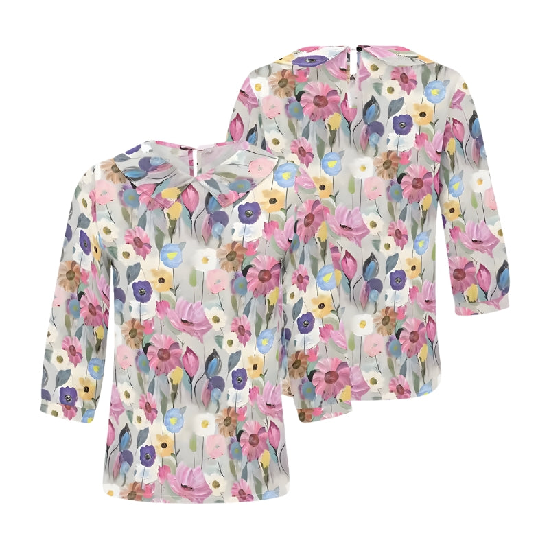Women's Floral Print Top with Rounded Collar