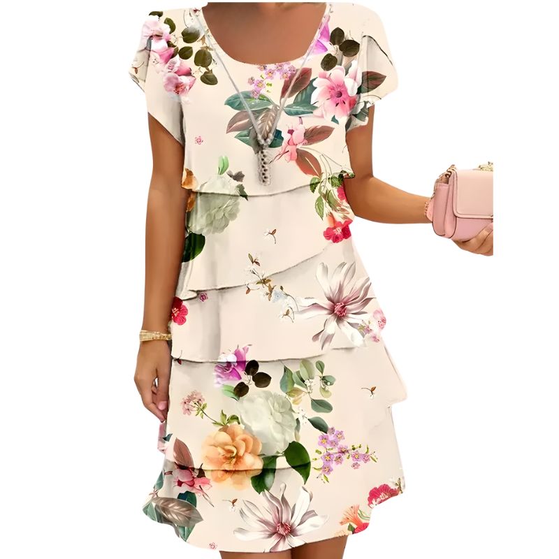 Women’s Floral Tiered Short Dress with Layered Design