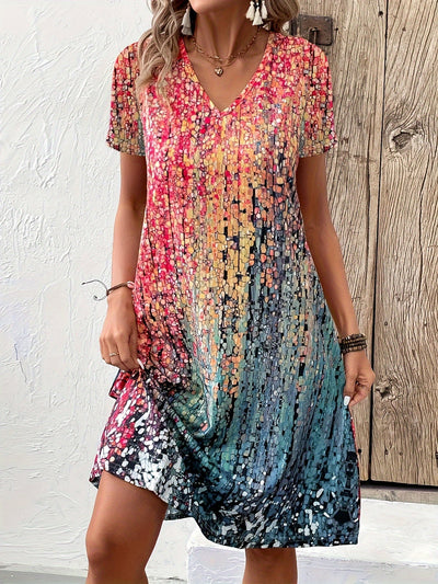 Women’s Gradient Mosaic Dress with Flowing Silhouette