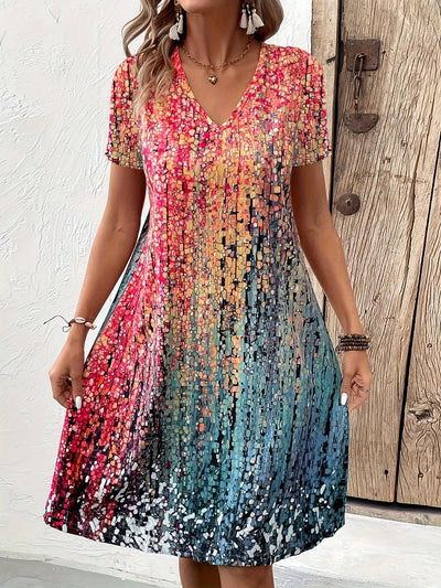 Women’s Gradient Mosaic Dress with Flowing Silhouette