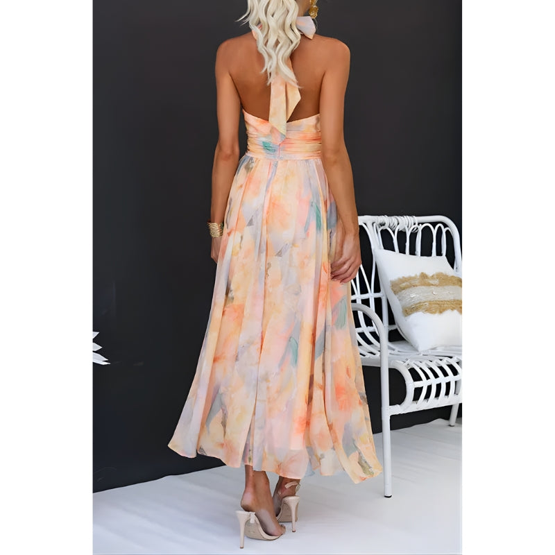Women's Halter Neck Maxi Dress with Wrap Waist