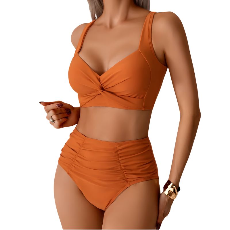 Women’s High-Waist Bikini Set with Twist Front Design