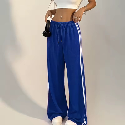 Women's Highwaisted Waistband Color Block Loose Fit Trousers