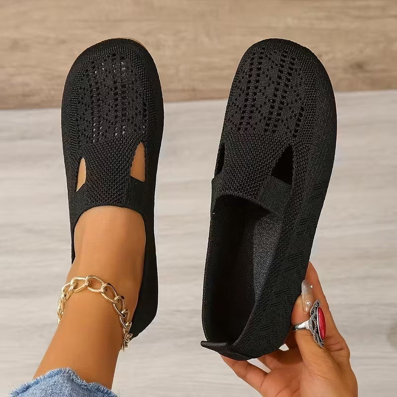 Women's Knit Slip-On Flat Sandals with Cutout Accent