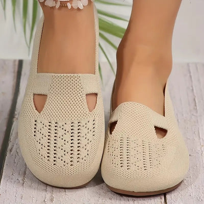 Women's Knit Slip-On Flat Sandals with Cutout Accent