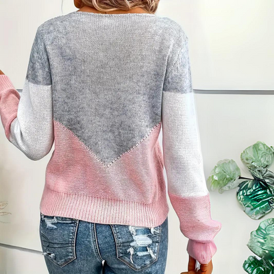 Women's Knitted Color Block Hollow Round Neck Sweater