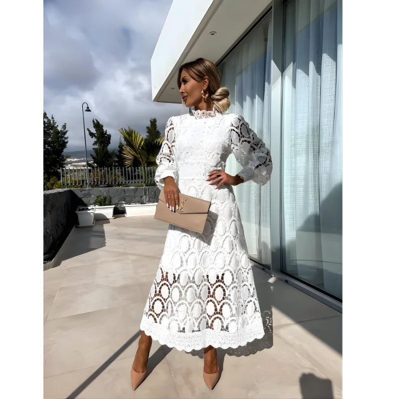 Women’s Lace Midi Dress with Long Sleeves