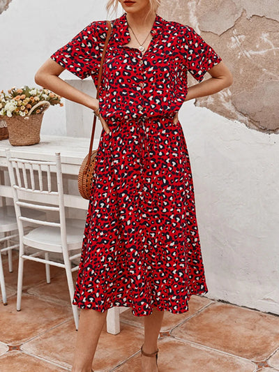 Womens Leopard Print Midi Dress with Belt