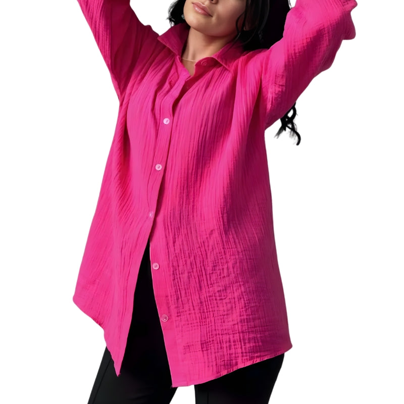 Women's Long Sleeve Collared Blouse with Button Down Front