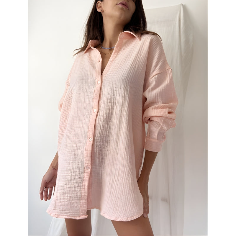 Women's Long Sleeve Collared Blouse with Button Down Front