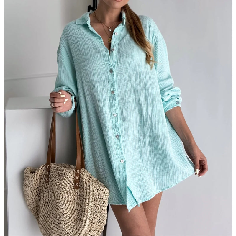 Women's Long Sleeve Collared Blouse with Button Down Front