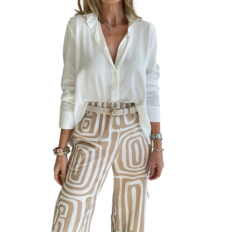 Women's Long Sleeve Shirt and High-Waist Pant Set
