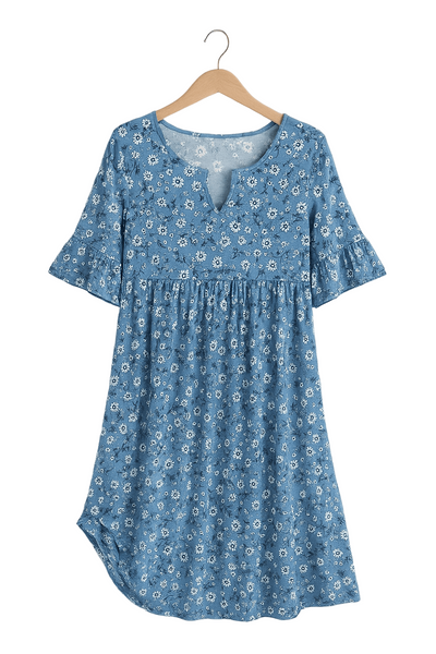 Women's Loose High Waist  V-neck Floral Dress