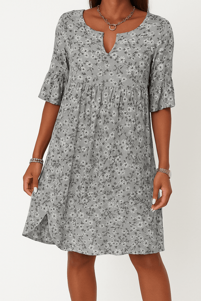 Women's Loose High Waist  V-neck Floral Dress