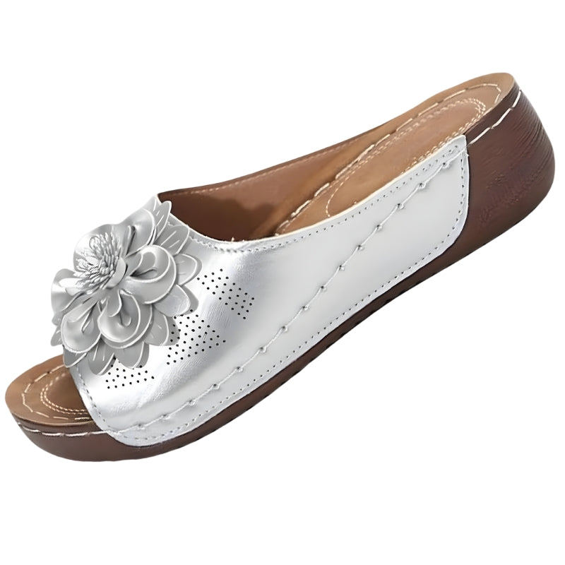 Women's Low Wedge Sandals with Floral Accent